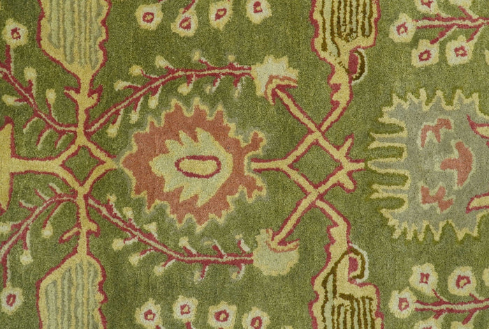 Custom Made Tree of life Green And Red Traditional Design Hand Tufted Wool Rug - The Rug Decor