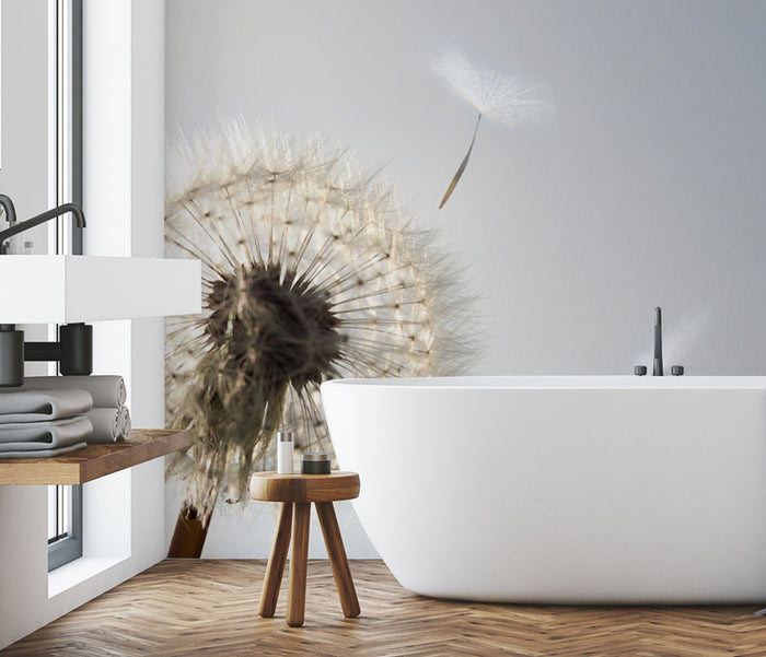 Dandelion blowing seeds in the wind Wall Mural