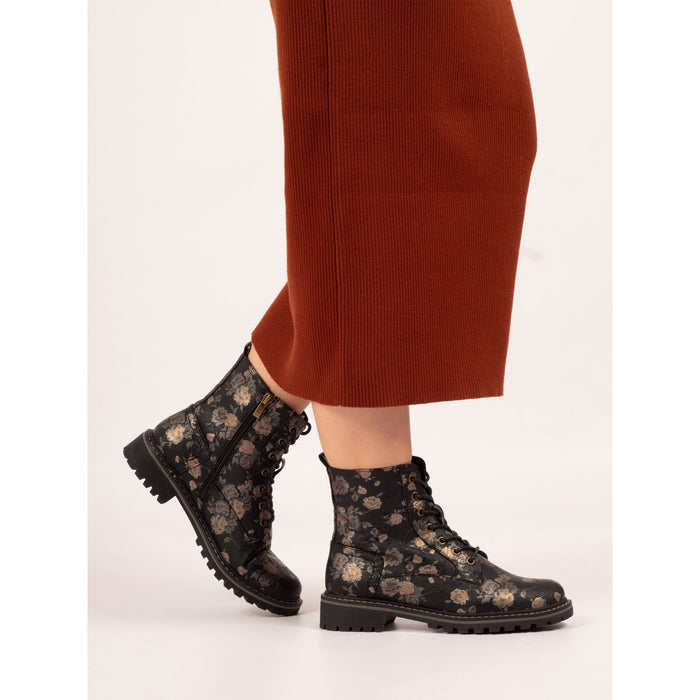 Dazzle Black Floral Ankle Boot