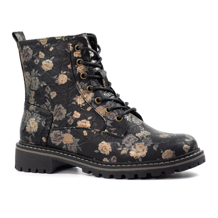 Dazzle Black Floral Ankle Boot