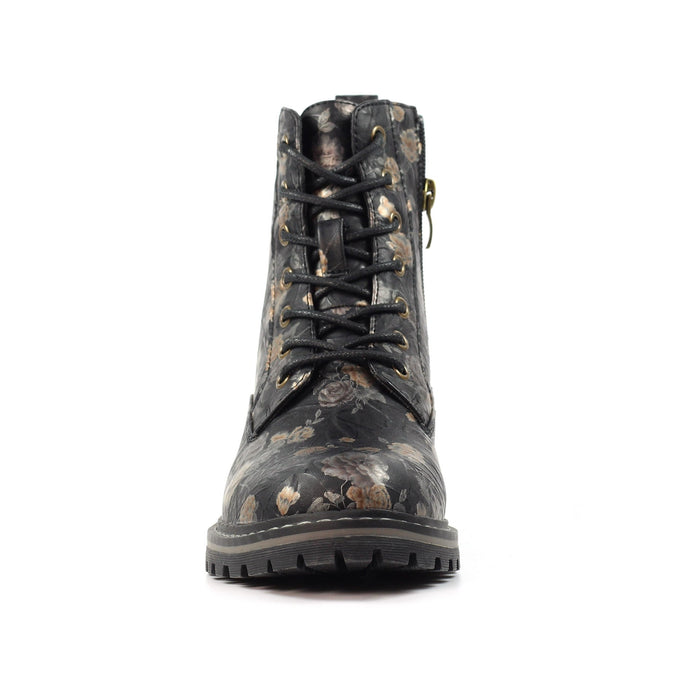 Dazzle Black Floral Ankle Boot