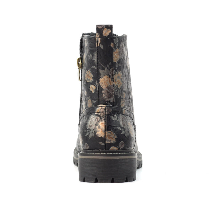 Dazzle Black Floral Ankle Boot
