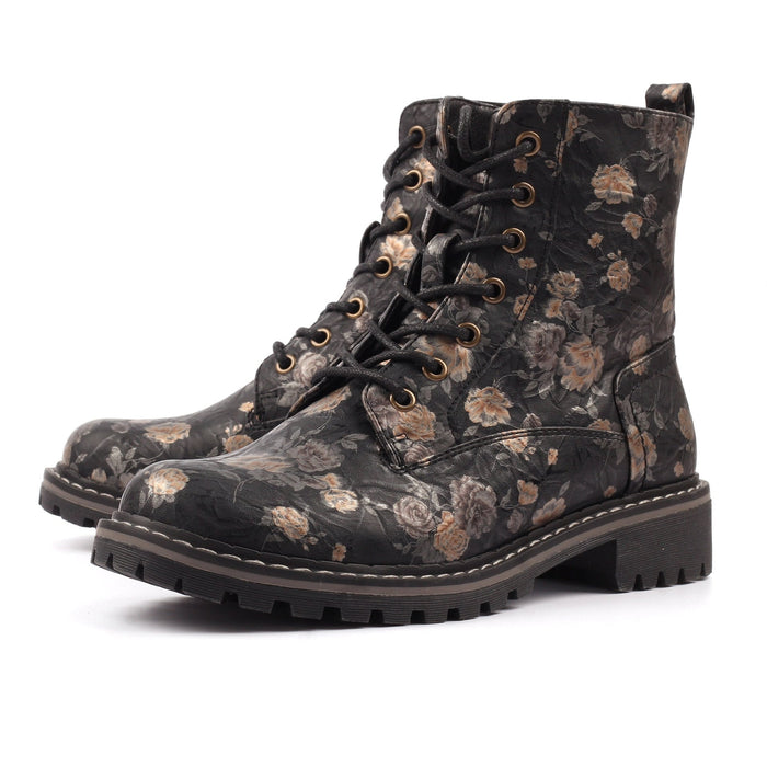 Dazzle Black Floral Ankle Boot