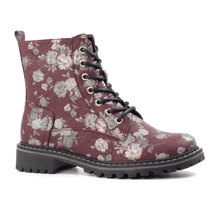 Dazzle Burgundy Floral Ankle Boot