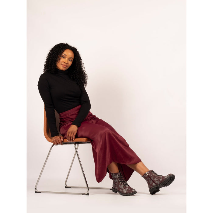Dazzle Burgundy Floral Ankle Boot