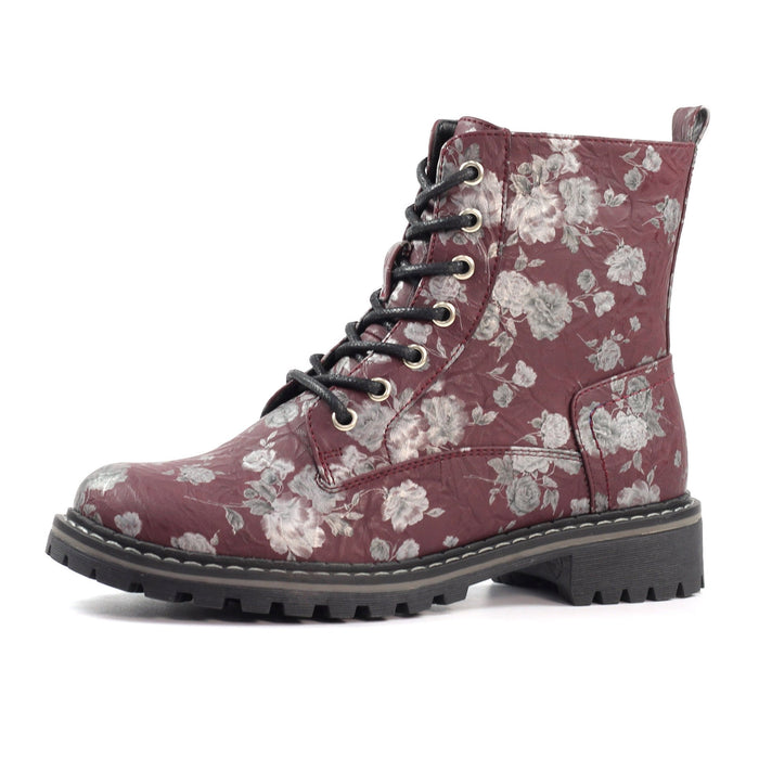 Dazzle Burgundy Floral Ankle Boot