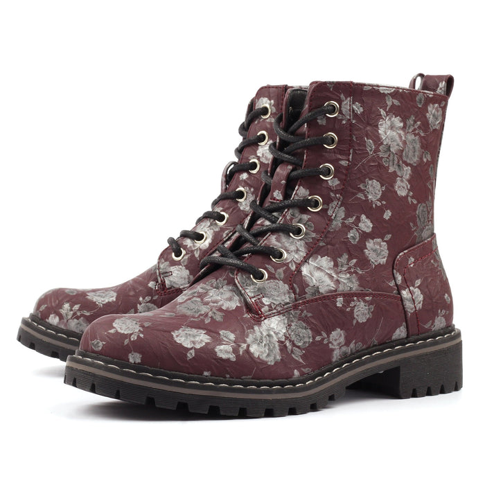 Dazzle Burgundy Floral Ankle Boot