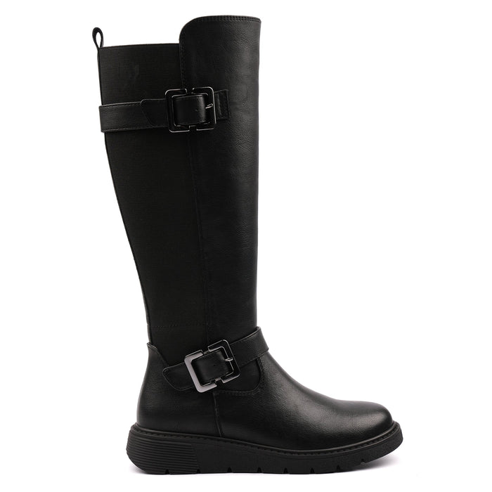 Devon Black Full Elastic Wide Fit Long Boot