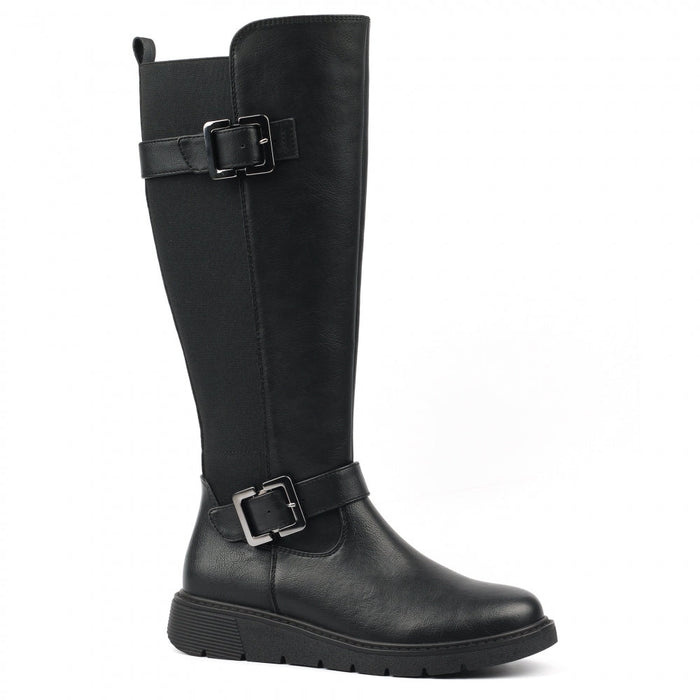 Devon Black Full Elastic Wide Fit Long Boot