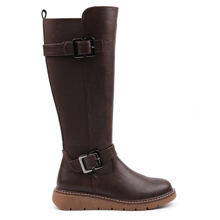 Devon Brown Full Elastic Wide Fit Long Boot
