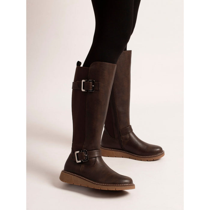 Devon Brown Full Elastic Wide Fit Long Boot