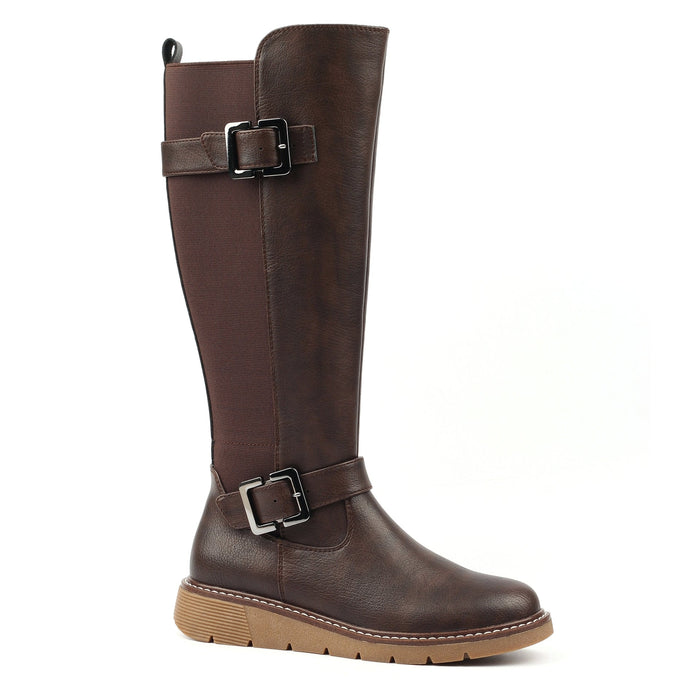 Devon Brown Full Elastic Wide Fit Long Boot