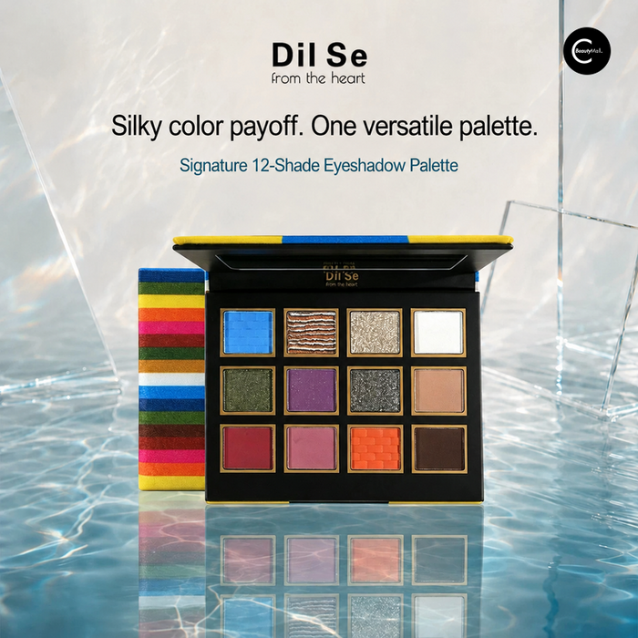 Dii Se 12-shade eyeshadow palette open to show colorful matte and shimmer shades