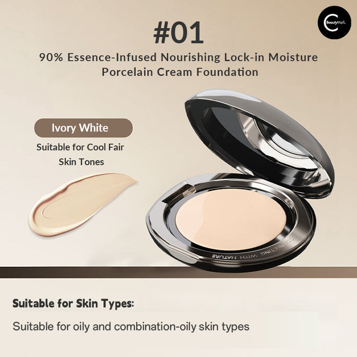 Dirovo #01 Ivory White foundation balm compact with cream swatch, shown open