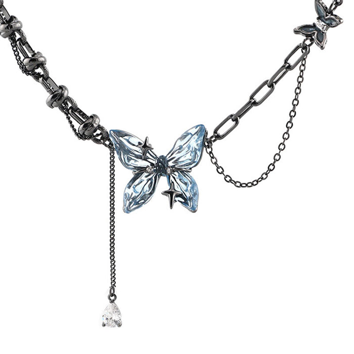 DOACH STYLE Ice Blue Butterfly Necklace style #01
