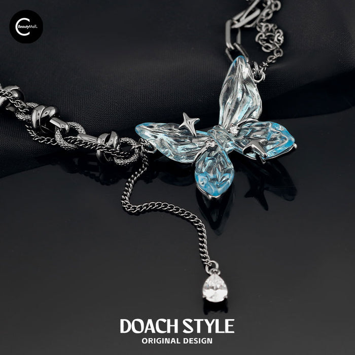 DOACH STYLE Ice Blue Butterfly Necklace style #01