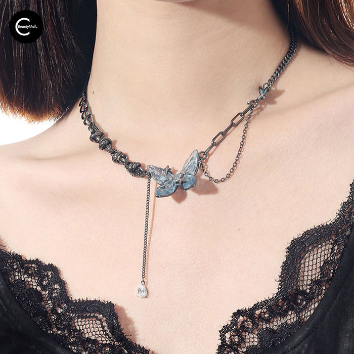 DOACH STYLE Ice Blue Butterfly Necklace style #01