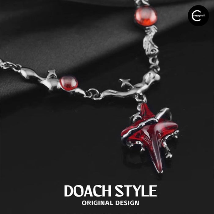 DOACH STYLE Red Four-Pointed Star Necklace style #01