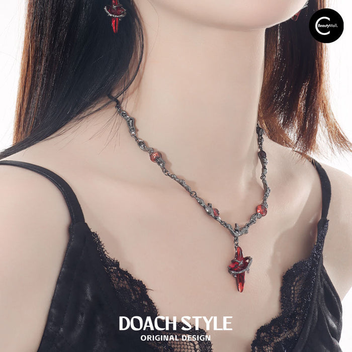 DOACH STYLE Red Four-Pointed Star Necklace style #01