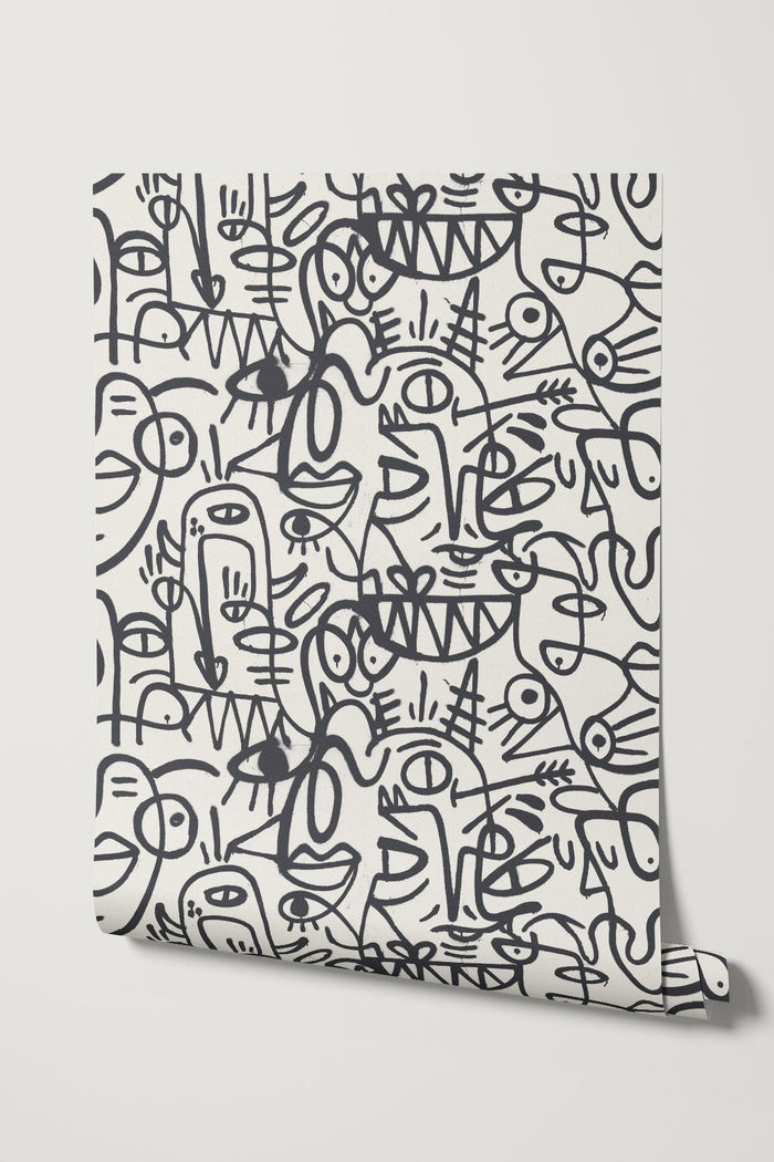 Doodles / Charcoal and Beige