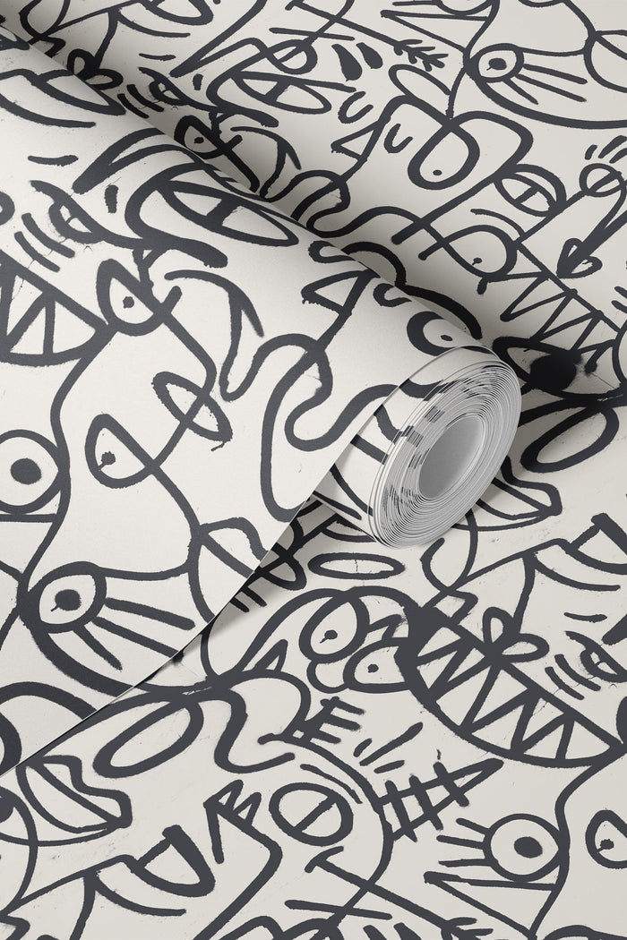 Doodles / Charcoal and Beige
