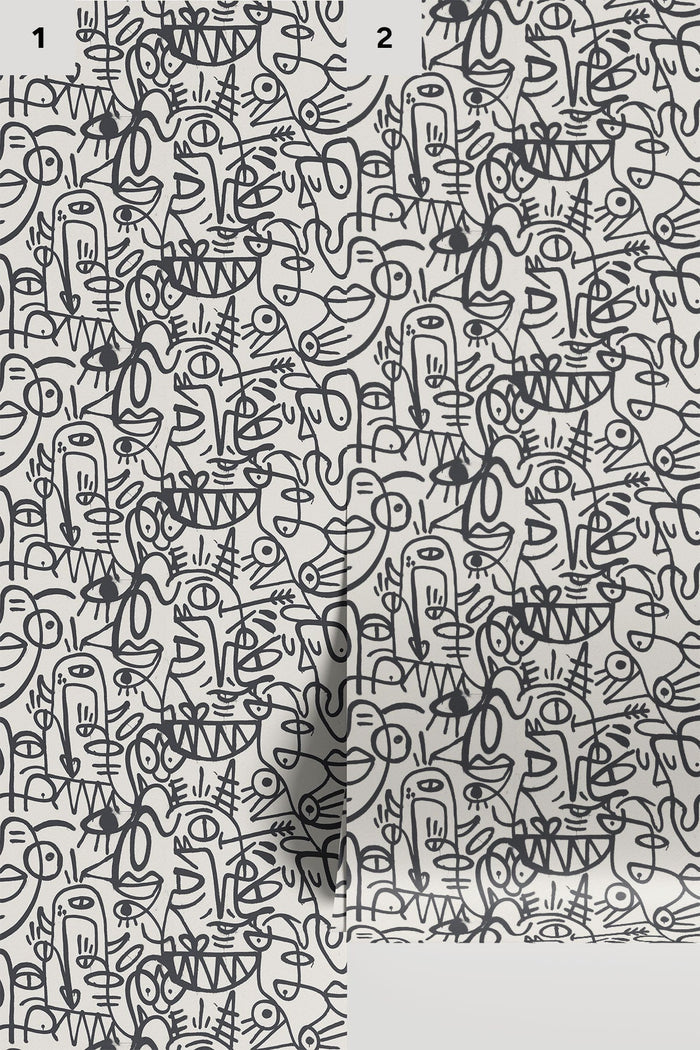 Doodles / Charcoal and Beige