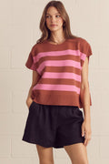 E Stripe Knit Top -Brown