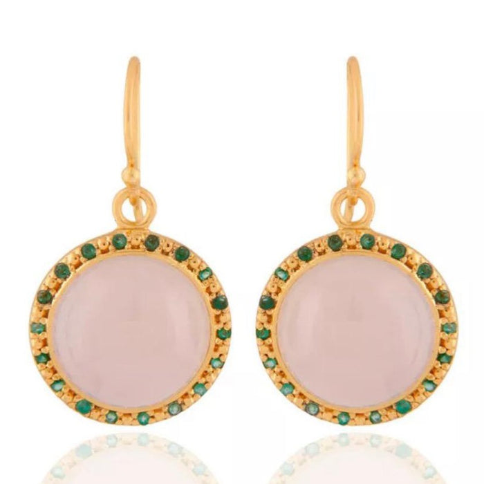 Emerald and Rose Chalcedony Gemstone Dangle Earrings 1.5"
