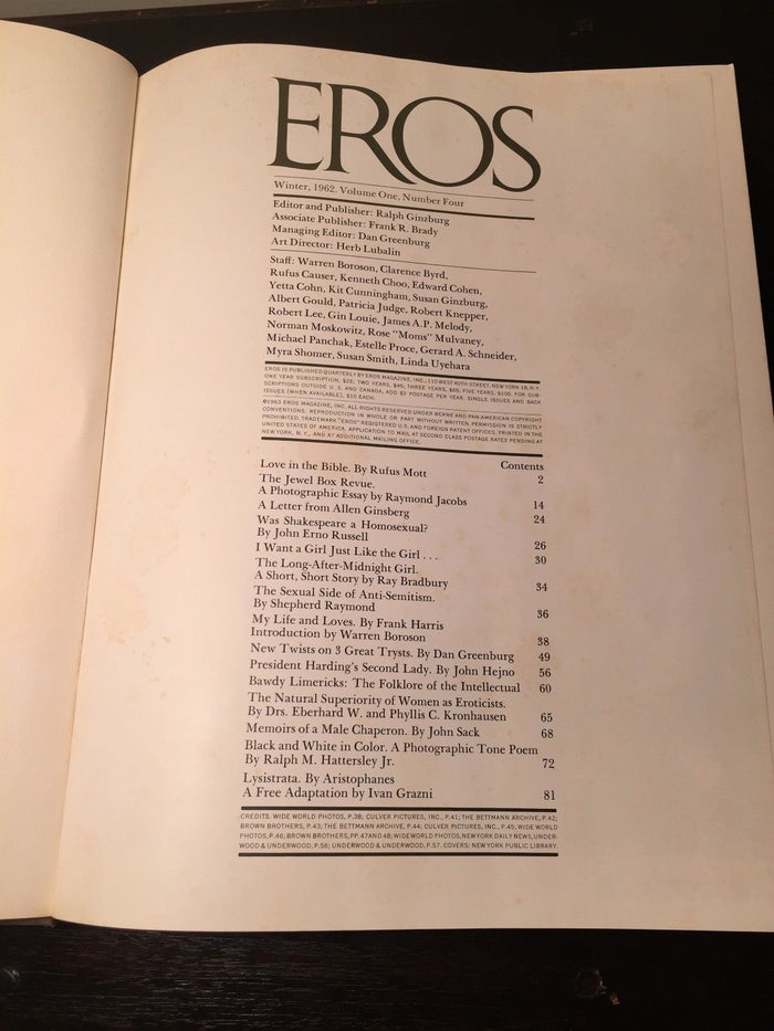 EROS QUARTERLY MAGAZINE HARDCOVER Vol. 1, #4  Ralph Ginzberg, Ray Bradbury, 1962