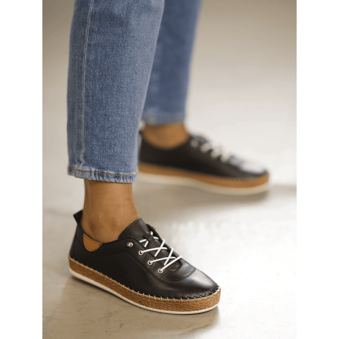 Evie Black Leather Plimsoll
