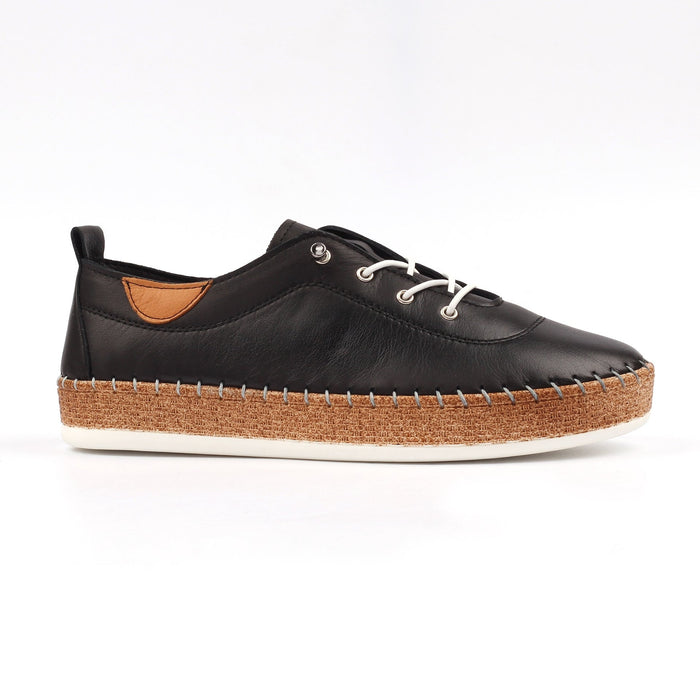 Evie Black Leather Plimsoll