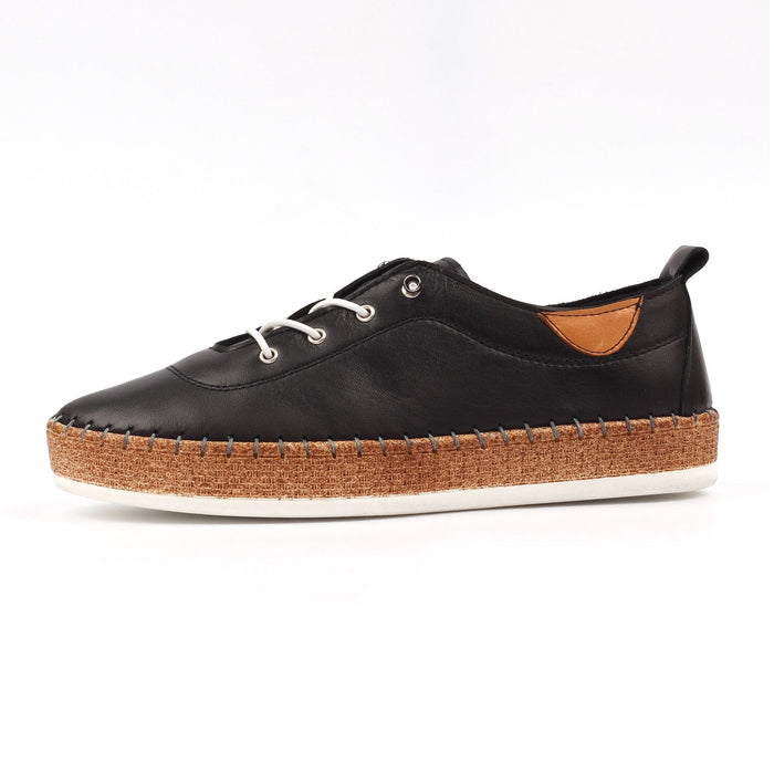 Evie Black Leather Plimsoll