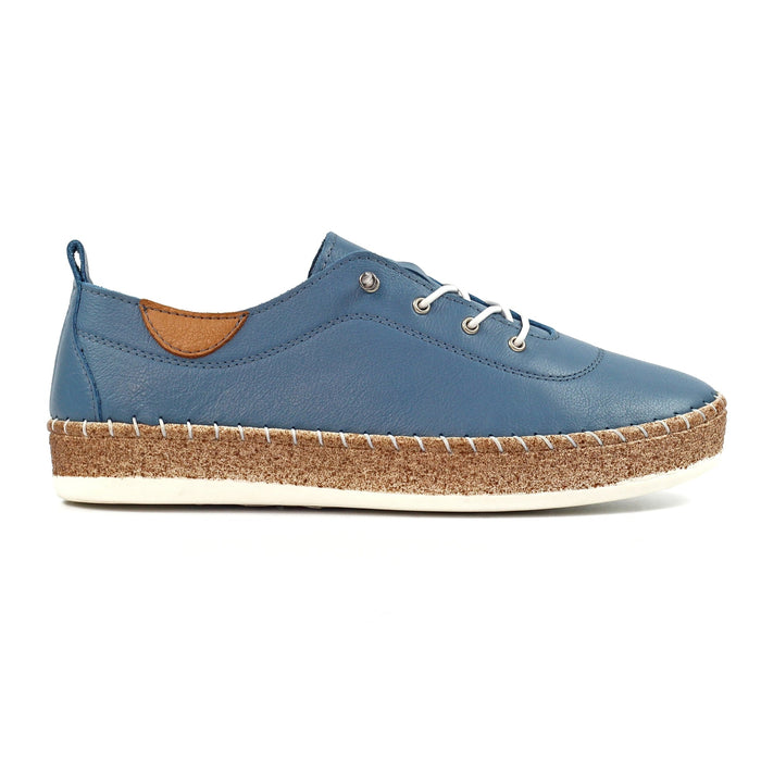 Evie Mid Blue Leather Plimsoll