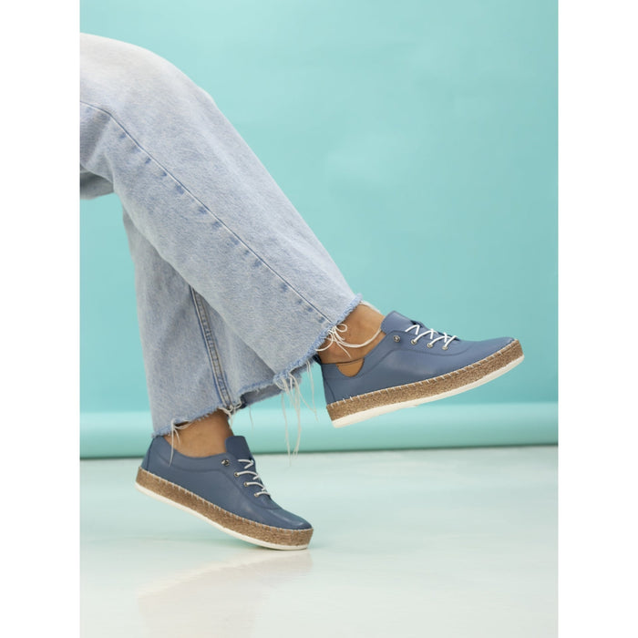 Evie Mid Blue Leather Plimsoll