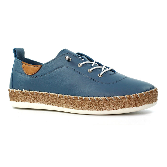 Evie Mid Blue Leather Plimsoll