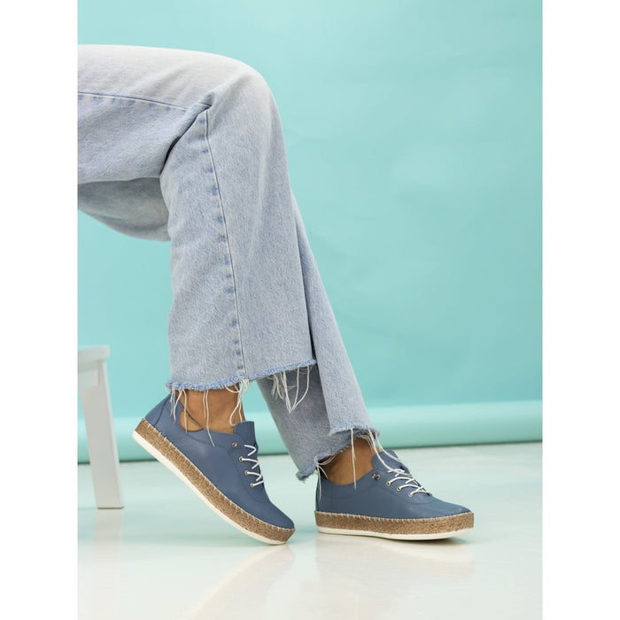 Evie Mid Blue Leather Plimsoll
