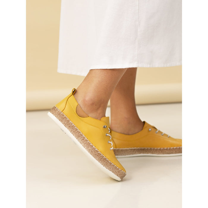 Evie Mustard Leather Plimsoll