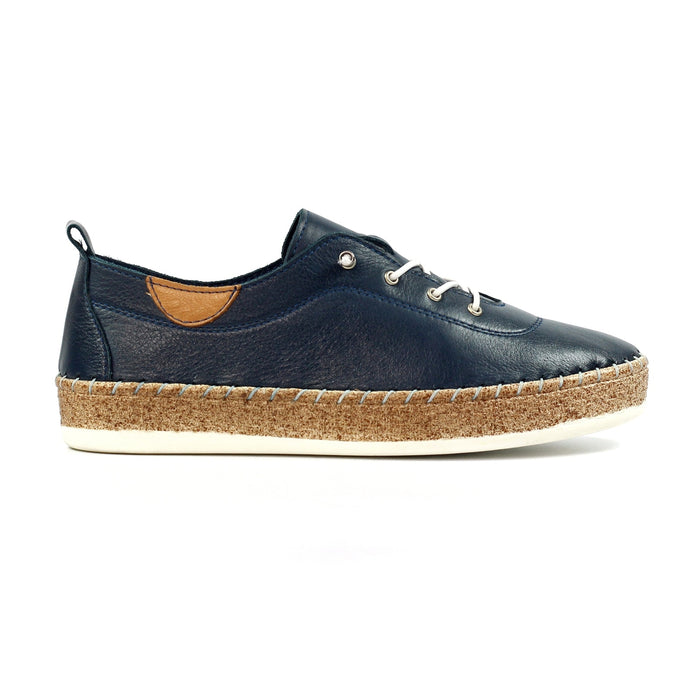 Evie Navy Leather Plimsoll