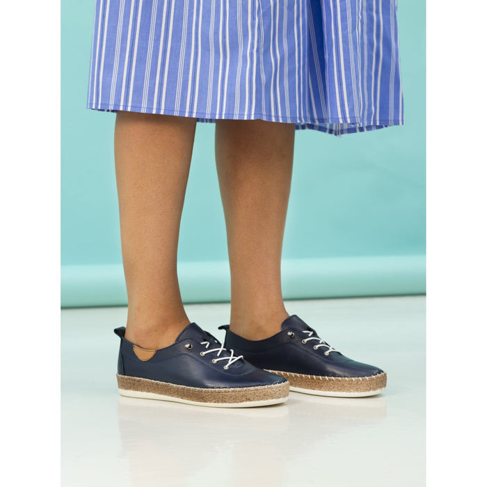 Evie Navy Leather Plimsoll