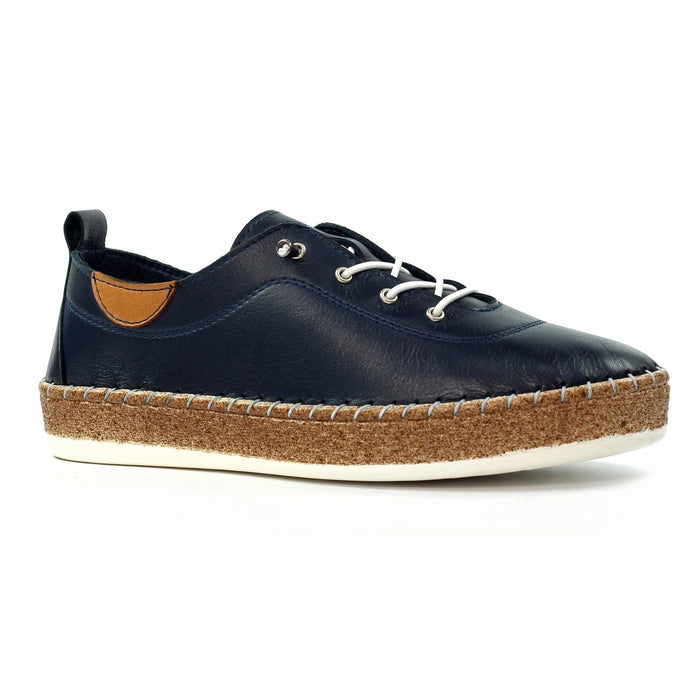 Evie Navy Leather Plimsoll