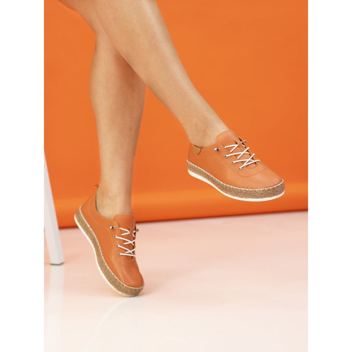 Evie Orange Leather Plimsoll
