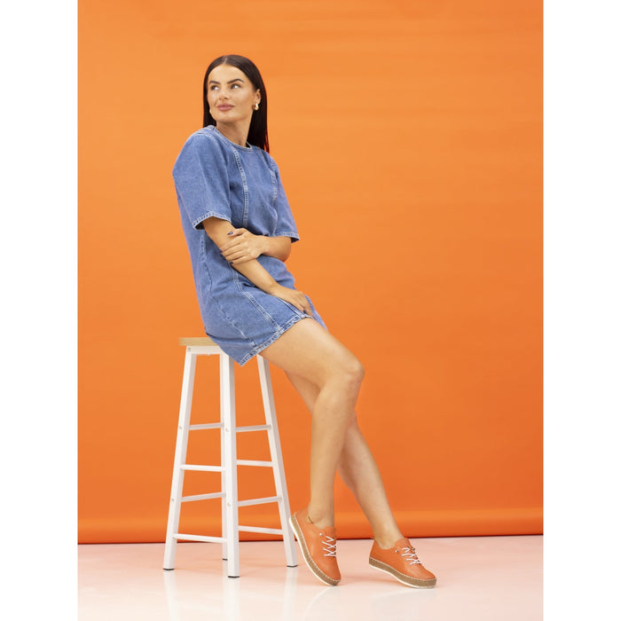 Evie Orange Leather Plimsoll
