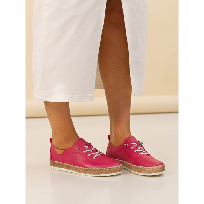 Evie Raspberry Leather Plimsoll
