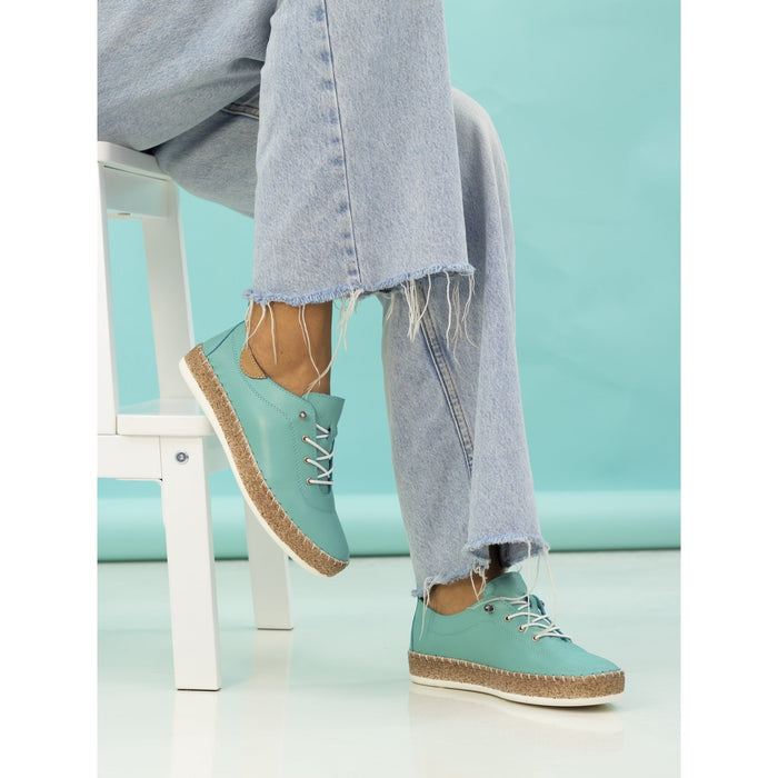 Evie Turquoise Leather Plimsoll