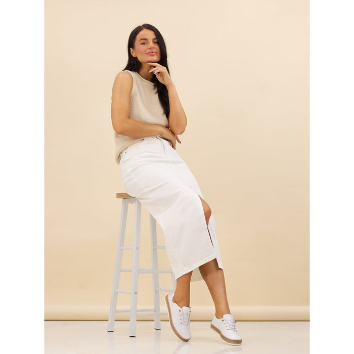 Evie White Leather Plimsoll