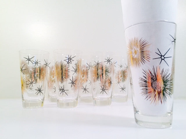Federal Glass Mid Century 22 - Karat Gold and Black Retro Atomic Glasses (Set of 8)