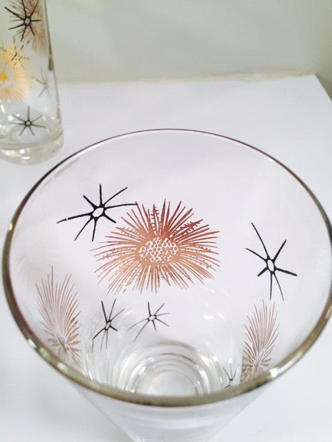 Federal Glass Mid Century 22 - Karat Gold and Black Retro Atomic Glasses (Set of 8)