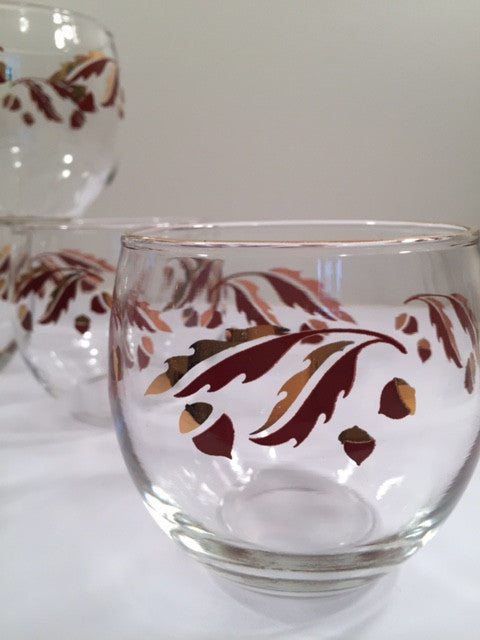Federal Glass Mid-Century 22-Karat Gold Acorn Roly-Poly Set (Set of 8 Glasses)