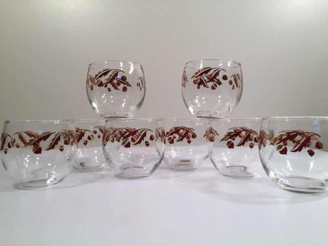 Federal Glass Mid-Century 22-Karat Gold Acorn Roly-Poly Set (Set of 8 Glasses)