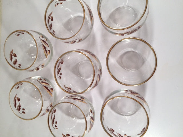 Federal Glass Mid-Century 22-Karat Gold Acorn Roly-Poly Set (Set of 8 Glasses)